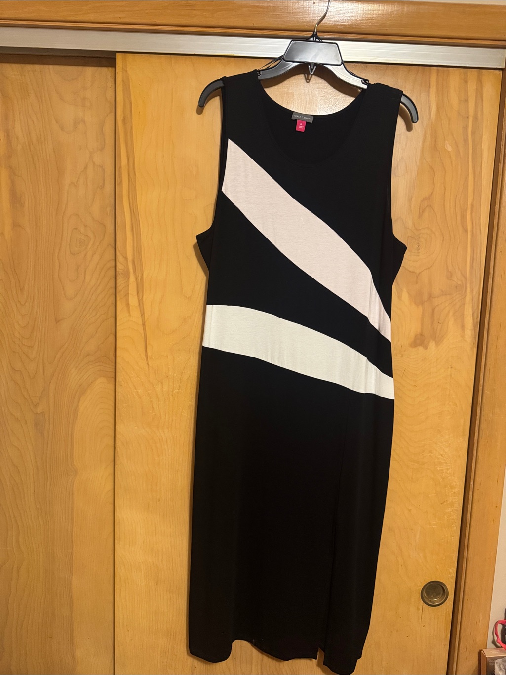 Vince Camuto Black Midi Dress With White Diagonal Stripes